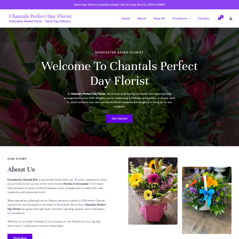 Perfect Day Florist website by Arrow Development
