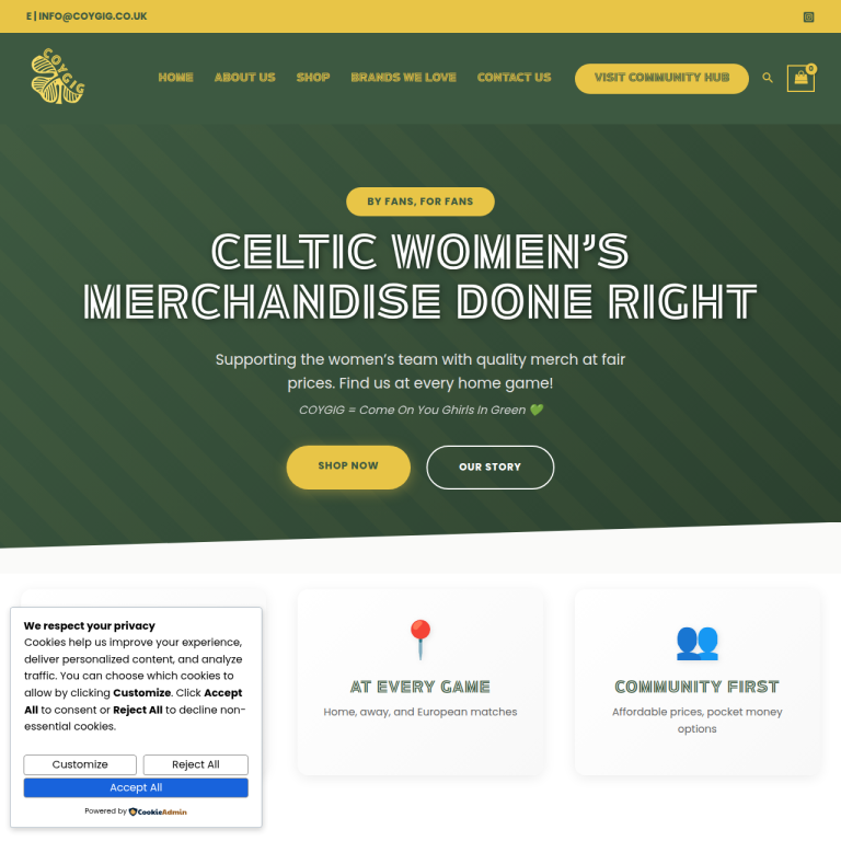 COYGIG Gift Shop website by Arrow Development