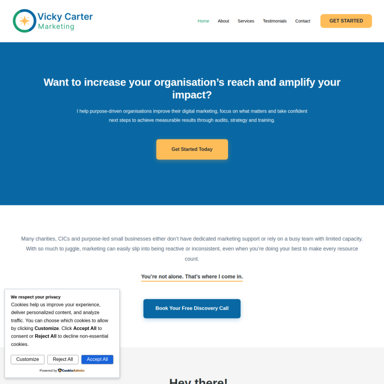 Vicky Carter Marketing website by Arrow Development