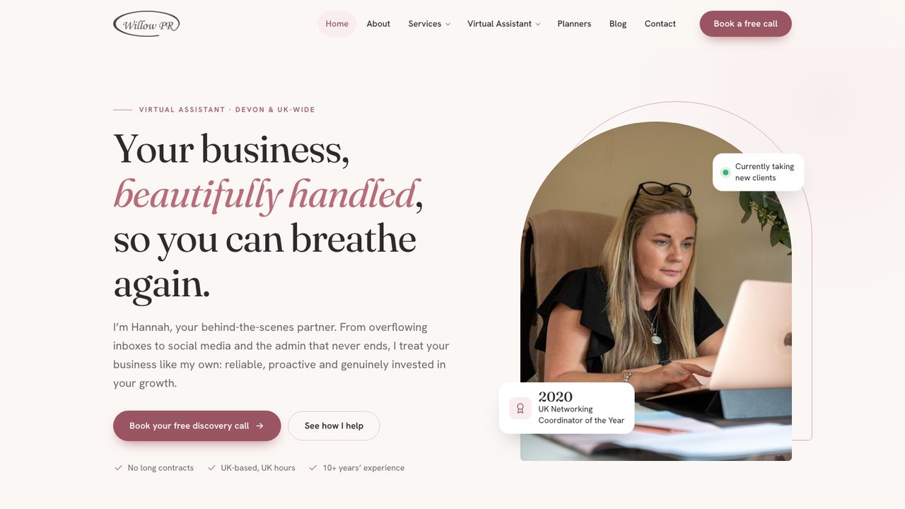 Willow PR website by Arrow Development